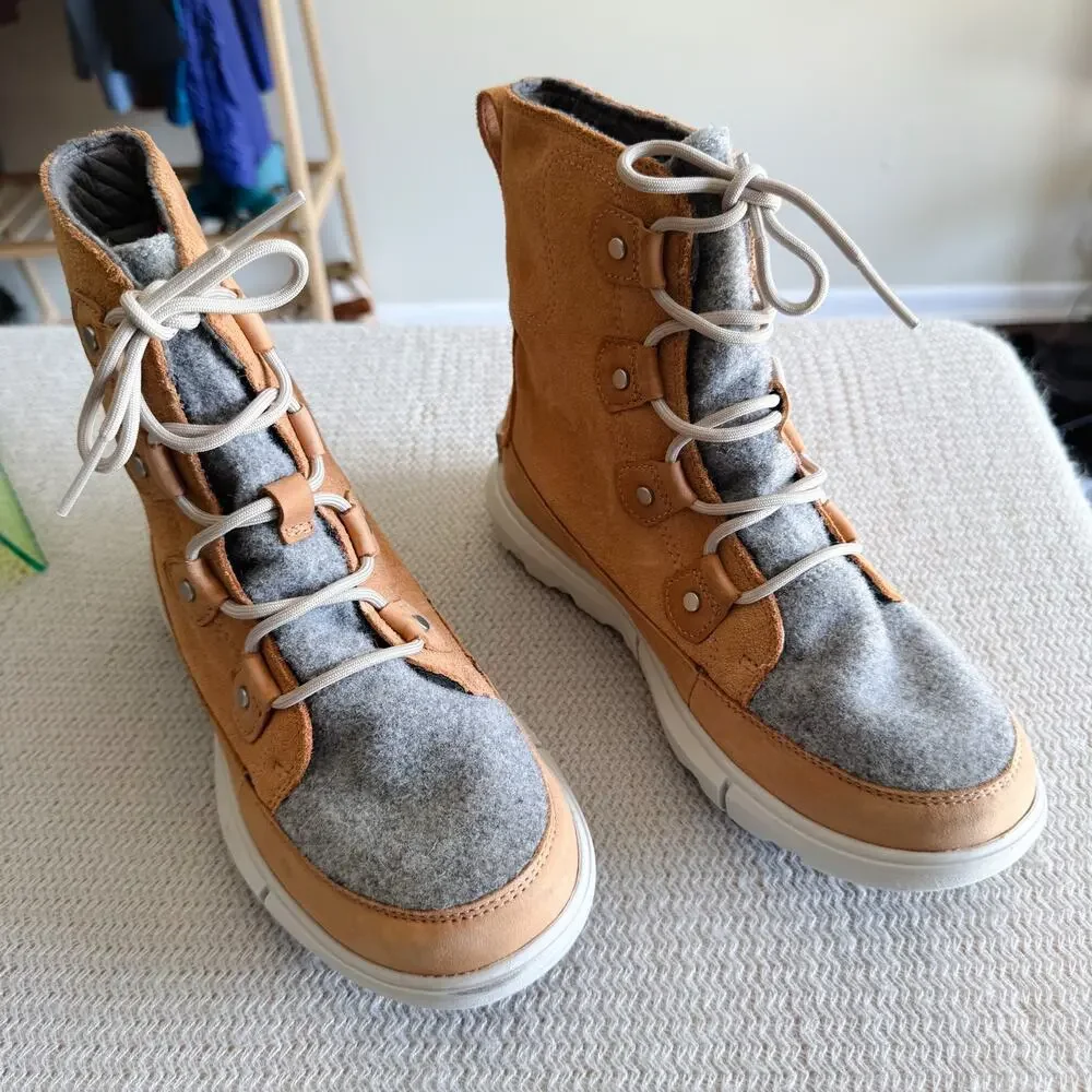 Sorel Tan + Grey Explorer II Joan Waterproof Boots Size 8 Outdoor Snow